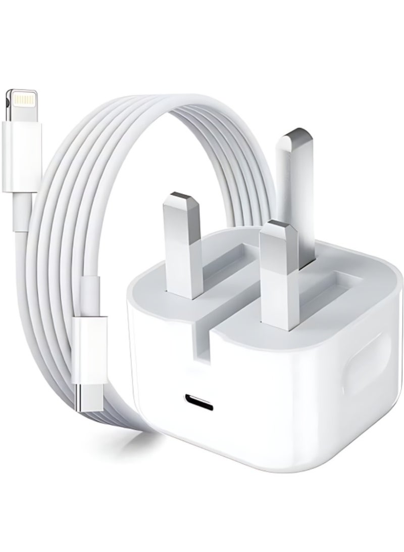 شاحن سريع 20 واط آيفون | محول شاحن سريع USB C مع كابل USB C إلى Lightning بطول 1 متر متوافق مع آيفون 14/14 برو/14 برو ماكس/13/12/SE2020/11/XR/XS ماكس/X/iPad - Image 1